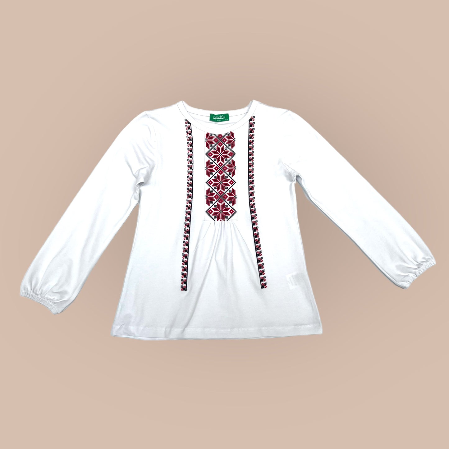 Bluza albă tip ie brodata cu mânecă lungă - Kids Magazin