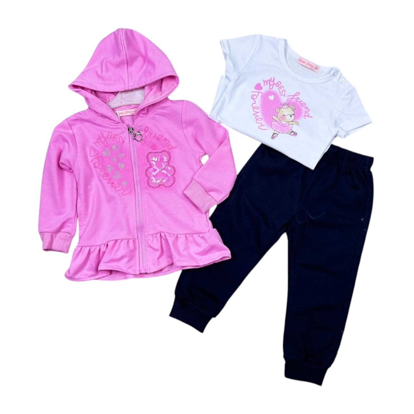 Compleu 3 piese Ursulica Balerina Fucsia - Kids Magazin