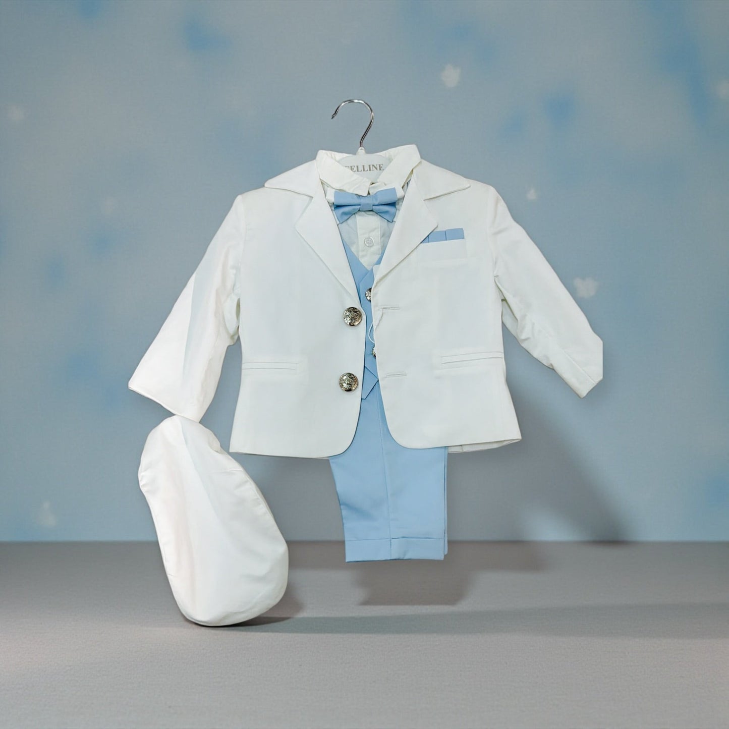 Costum elegant bebe bleo cu sacoul alb - Kids Magazin
