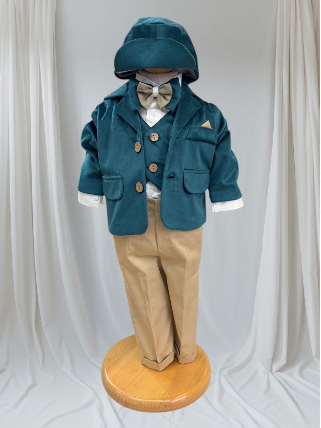 Costum elegant bebe cu sacou turqaz - Kids Magazin