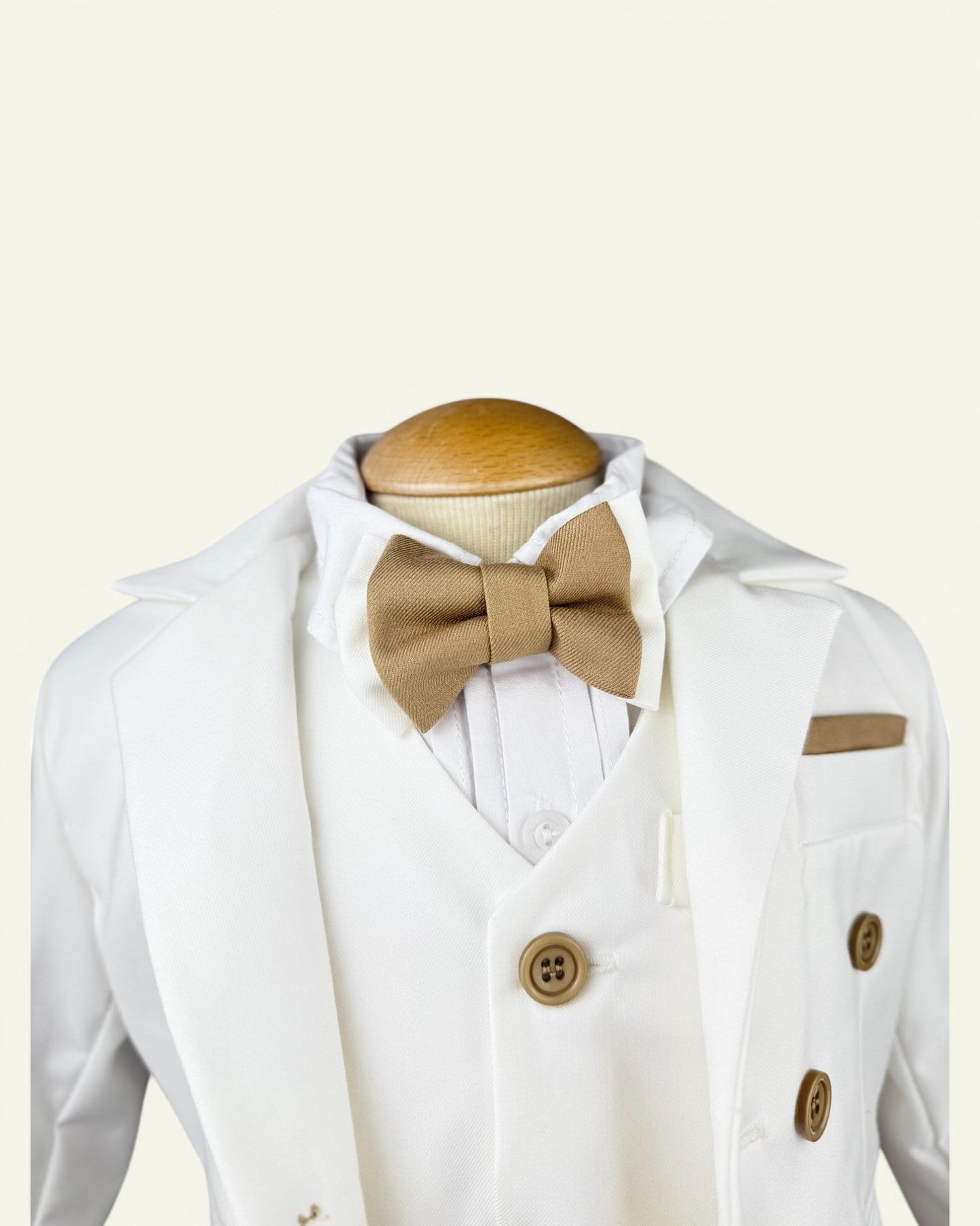 Costum elegant bebeluș Alb cu destalii Crem - Kids Magazin