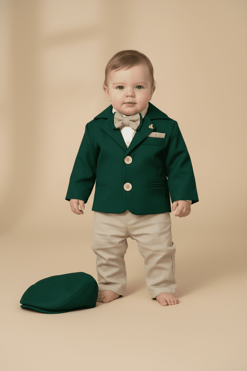 Costum elegant verde și crem potrivit pentru bebeluș - Kids Magazin