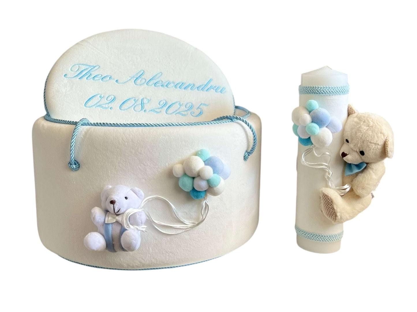 Cufăr elegant din catifea albă cu Ursuleț și detalii bleo - Kids Magazin