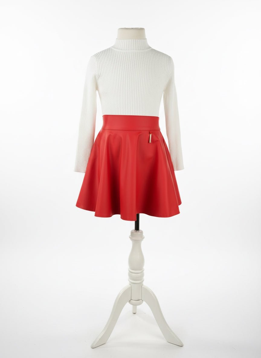 Fustă roșie din imitație de piele - Kids Magazin