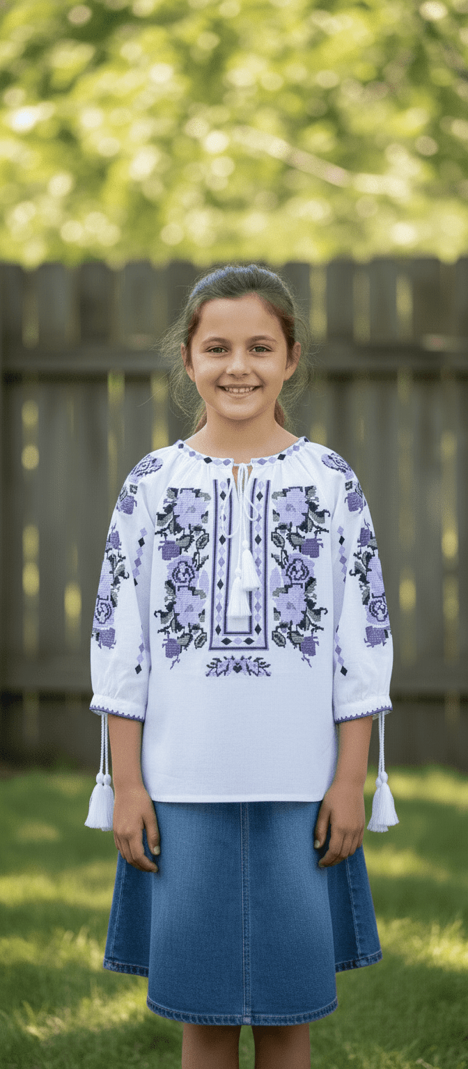 Ie pentru fete cu model floral lila - Kids Magazin