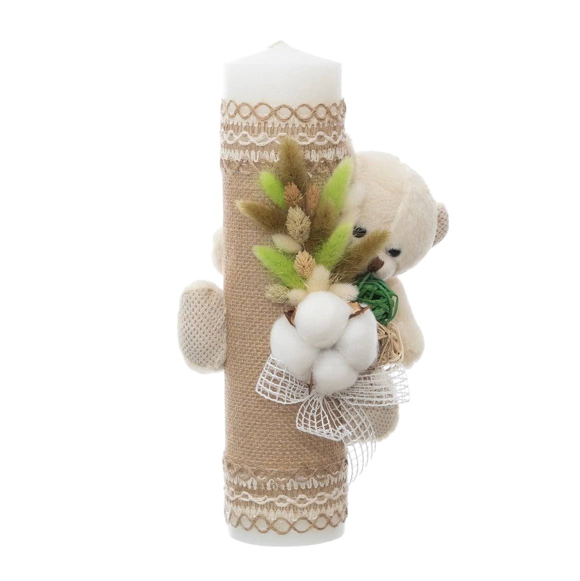 Lumânare decorata cu Ursuleț și Flori de Câmp - Verde - Kids Magazin