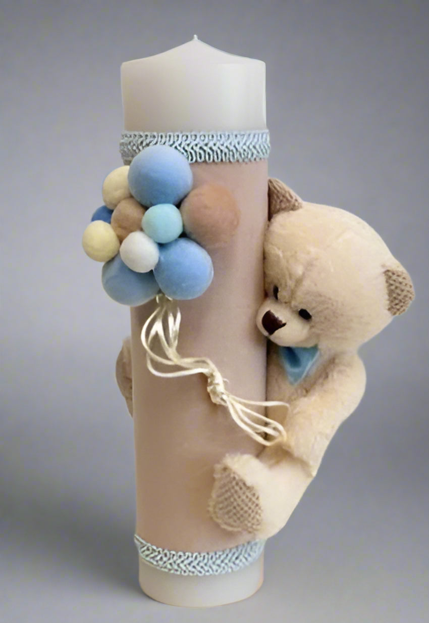 Lumânare decorativă cu ursuleț și balonașe bleo pastel - Kids Magazin