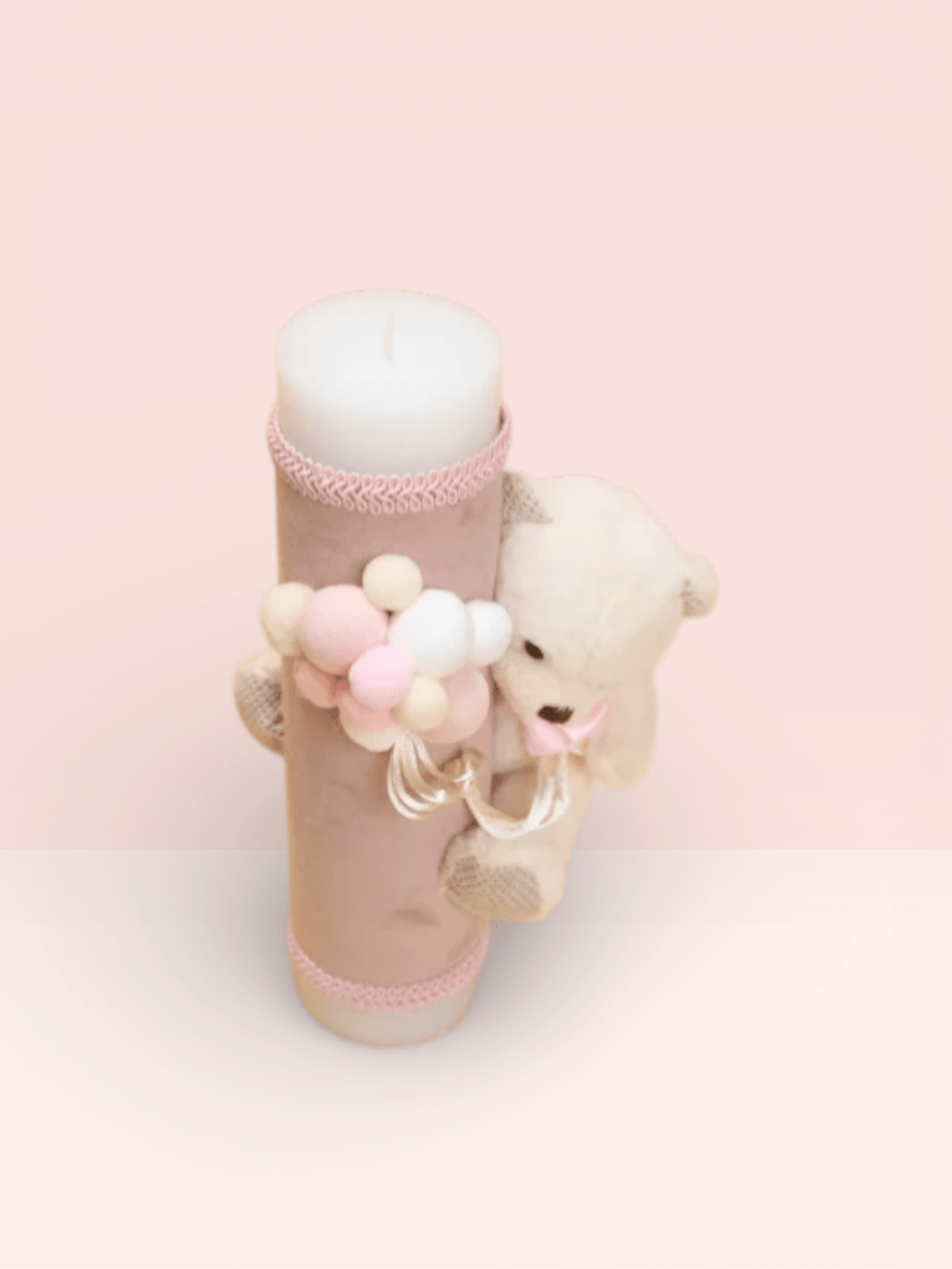 Lumânare decorativă cu ursuleț și balonașe roz pastel - Kids Magazin