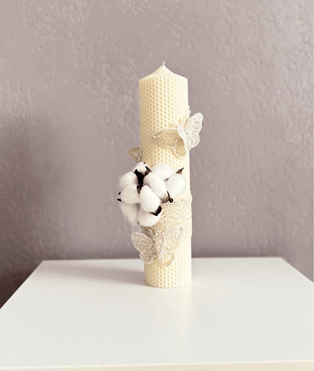 Lumânare Flori de Bumbac și Fluturi Crem - Kids Magazin
