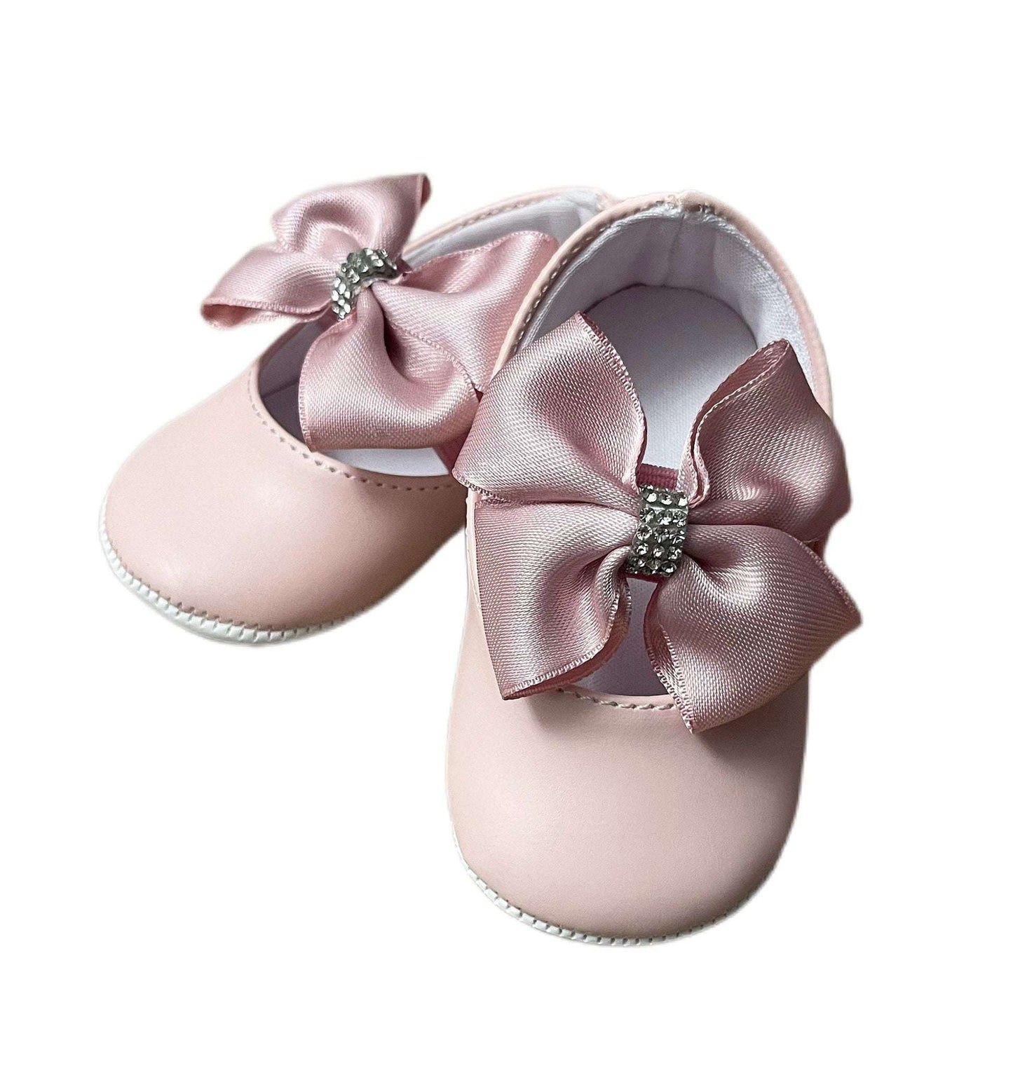 Pantofiori roz pentru fetiță cu fundiță satinată și decor strălucitor - Kids Magazin