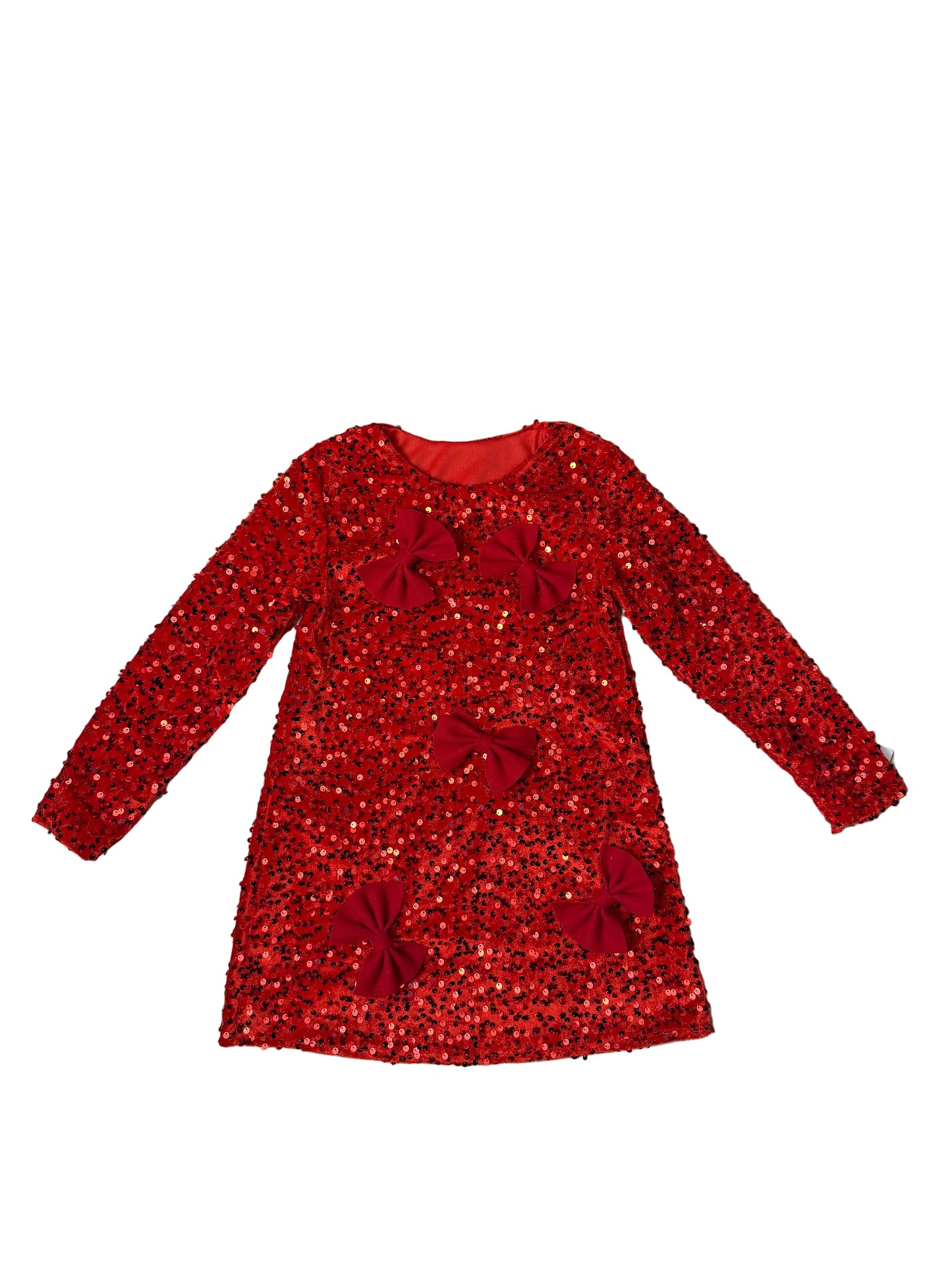 Rochie roșie cu paiete și fundițe - Kids Magazin