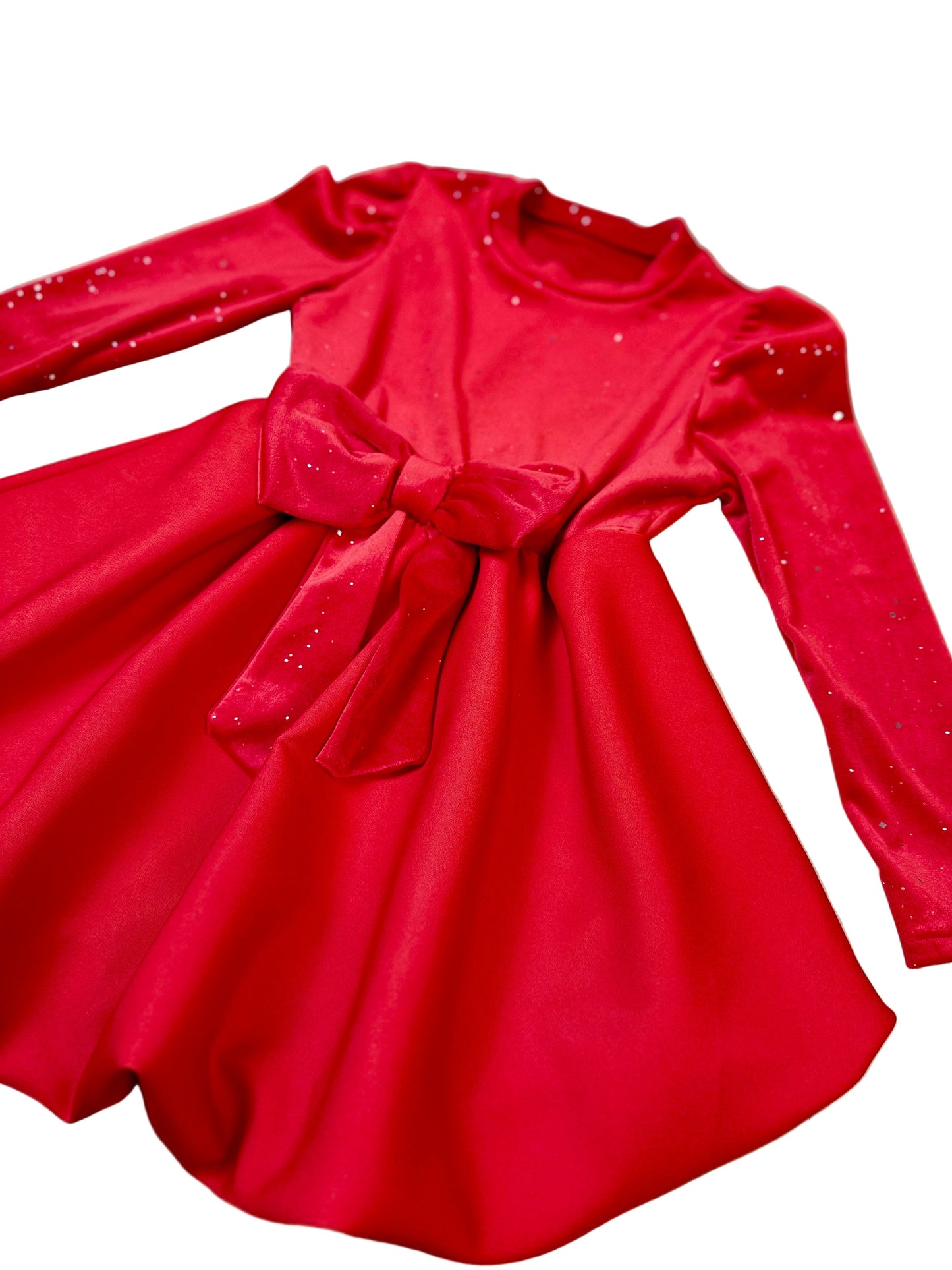 Rochie roșie din catifea cu fustă amplă - Kids Magazin