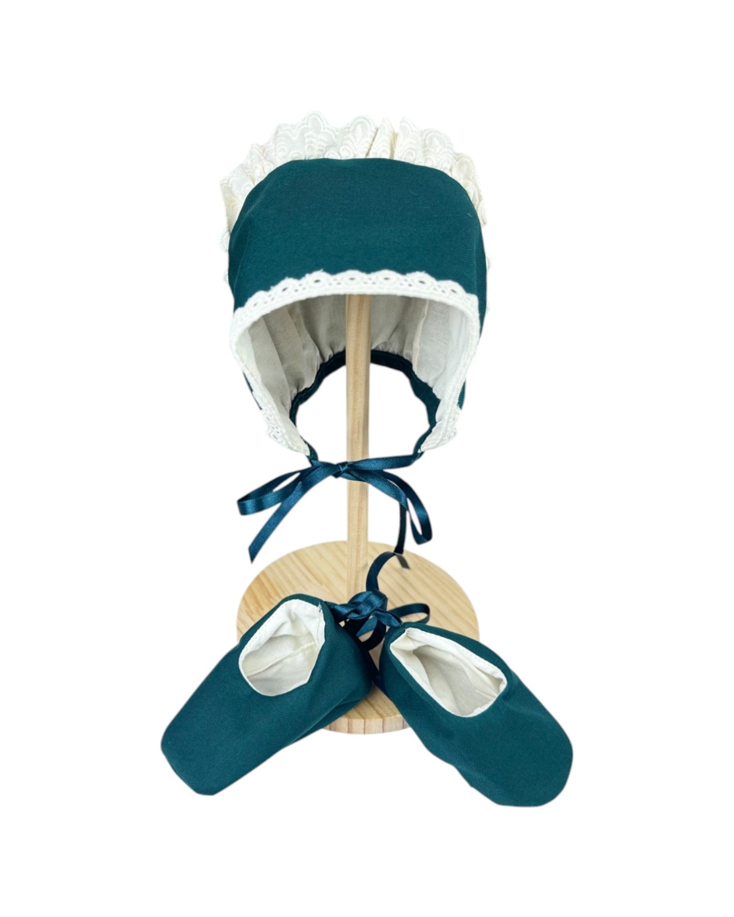 Rochiță Elegantă Botez Fete Verde cu Bonetă și Balerini – Mărimi 3 - 9 Luni - Kids Magazin