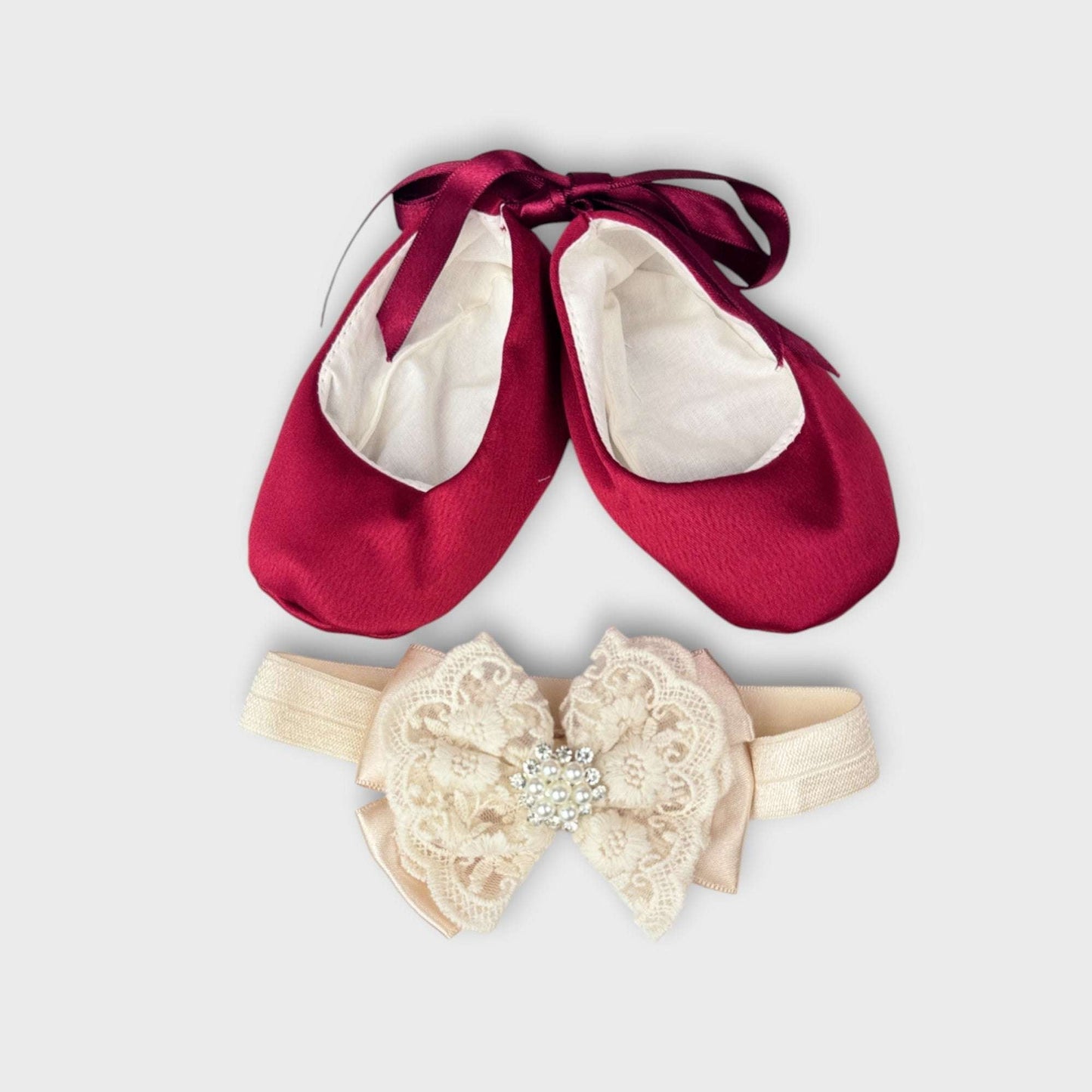 Rochiță elegantă fetiță în nuanțe grena și ivoire, cu balerini și bentiță - Kids Magazin