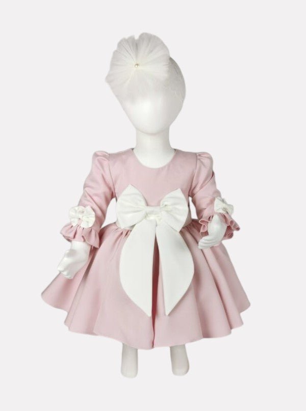 Rochita eleganta pentru bebelusi Ilinca - Rochita roz cu funde albe - Kids Magazin