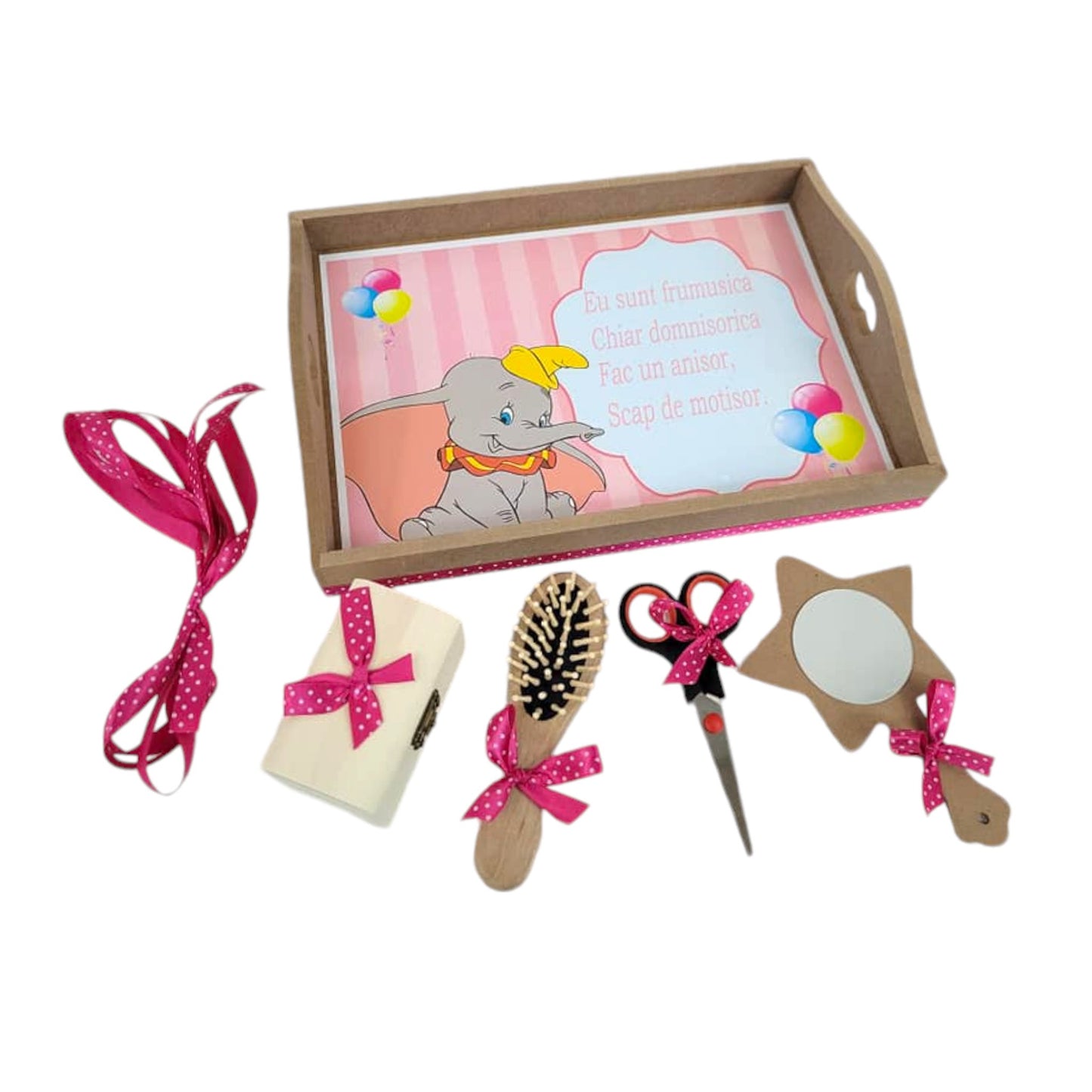 Set tava pentru taiere mot la fete, model Elefantel, roz, 6 piese, 35x20 cm - Kids Magazin