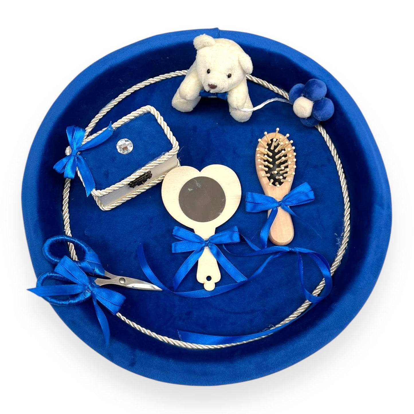 Tavita pentru mot Ursulet de Catifea Albastru Regal - Kids Magazin
