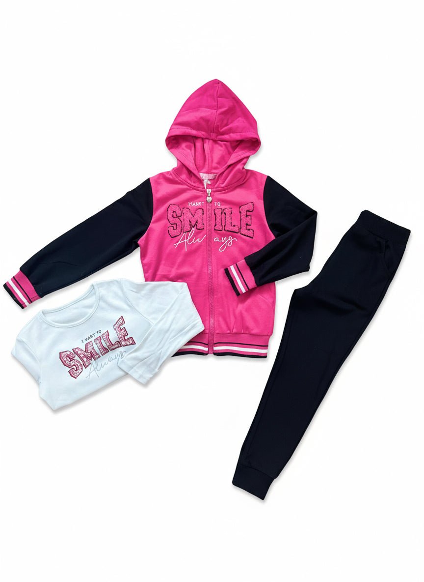 Trening Smile negru cu fuchsia - Kids Magazin