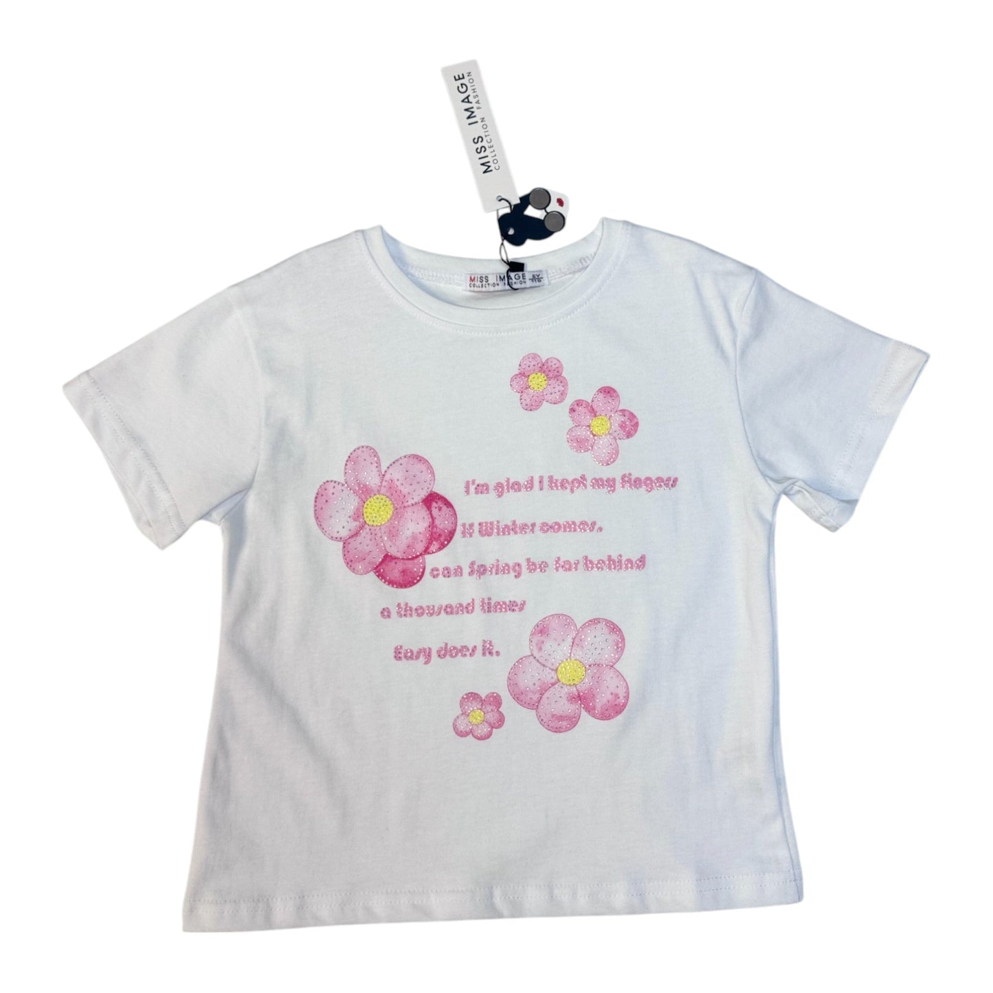 Tricou cu floricele de fata alb - Kids Magazin