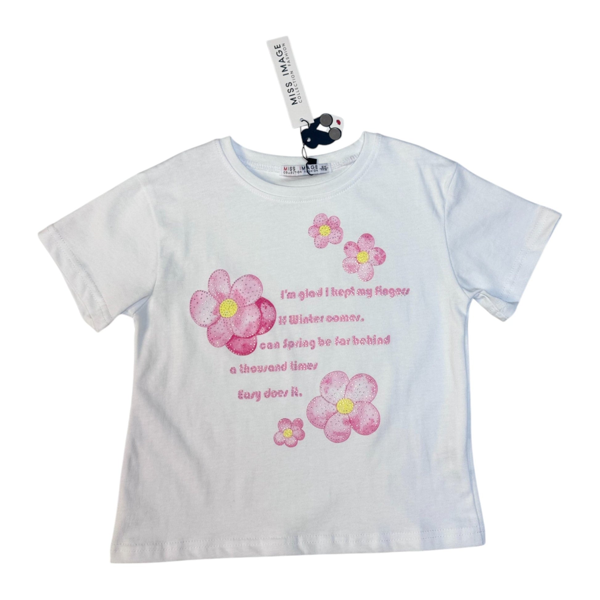 Tricou cu floricele de fata alb - Kids Magazin