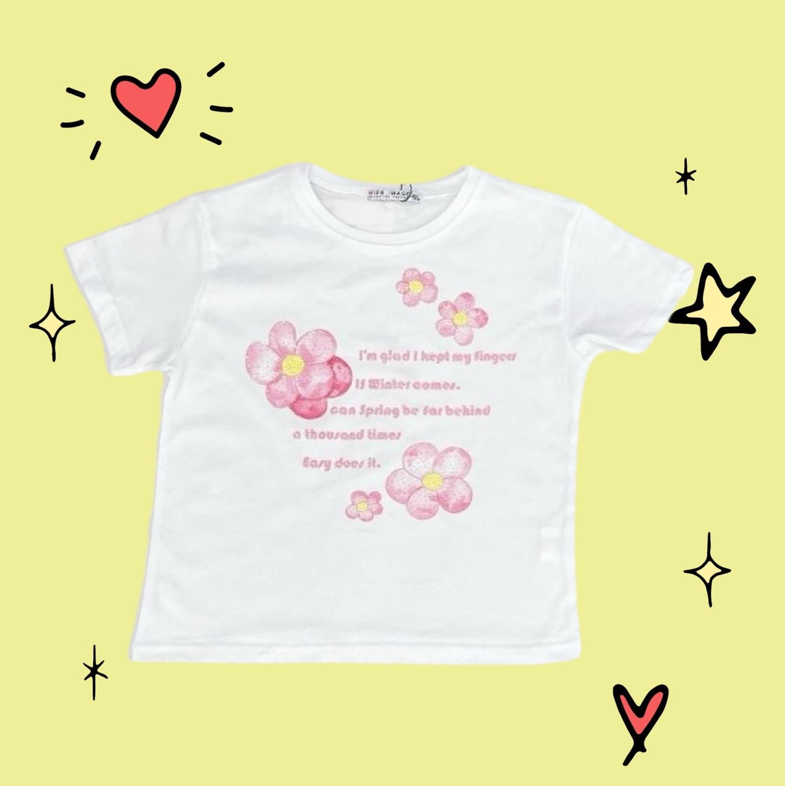 Tricou cu floricele de fata alb - Kids Magazin