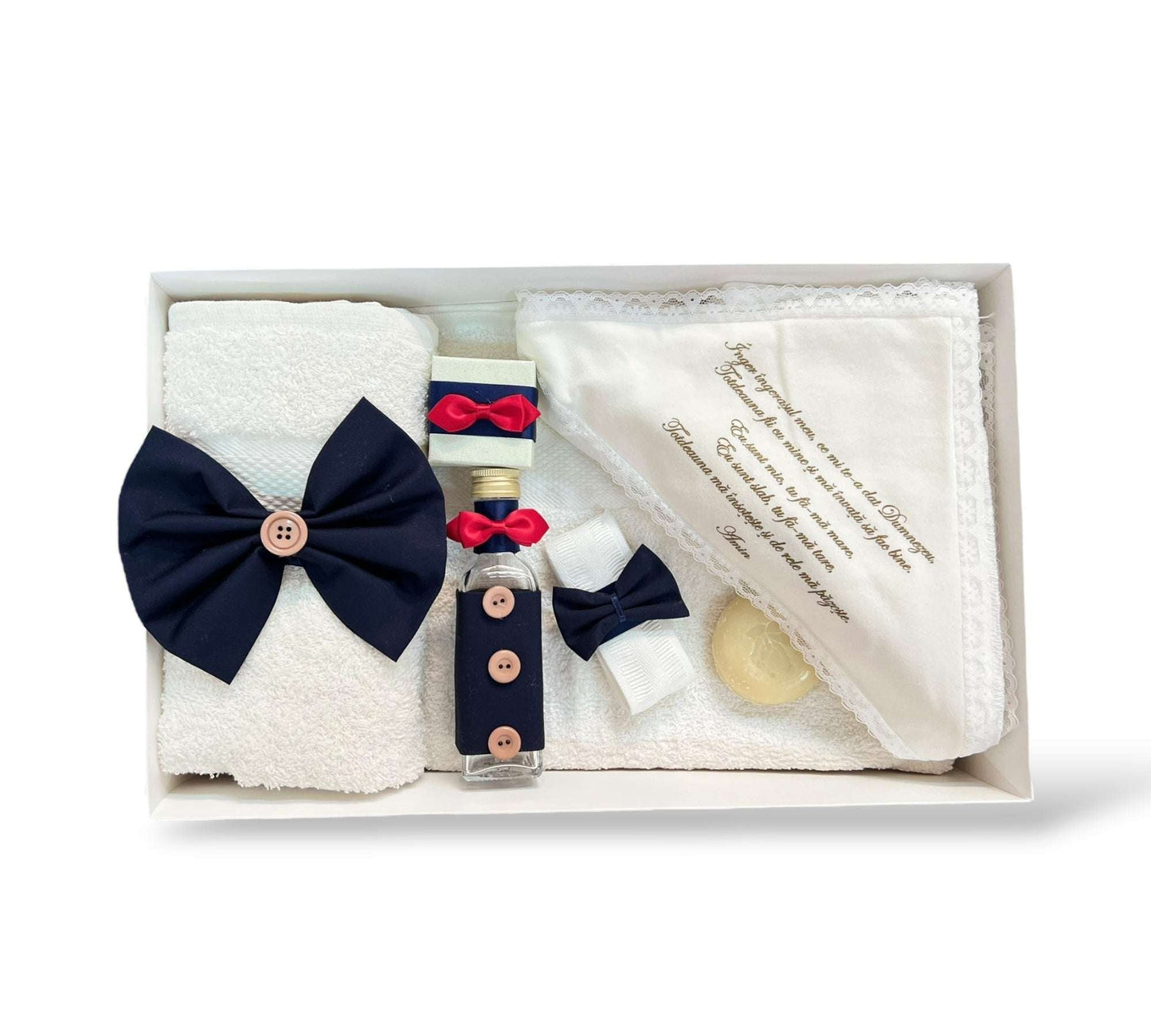 Trusou băiețel bleumarin cu fundițe roșii și nasturi bej - Kids Magazin