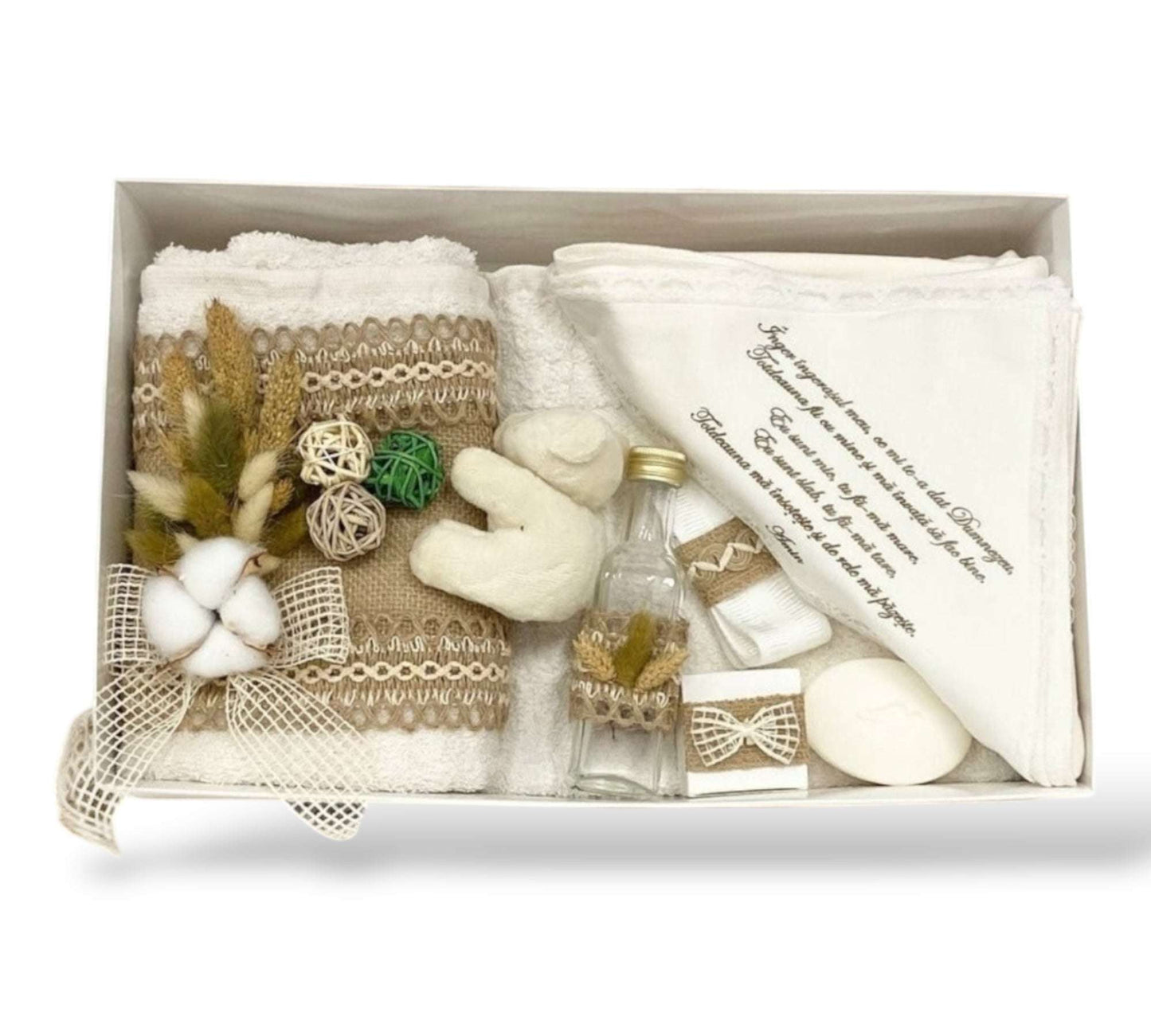 Trusou băiețel rustic - natural cu ursuleț și decorațiuni din bumbac. - Kids Magazin