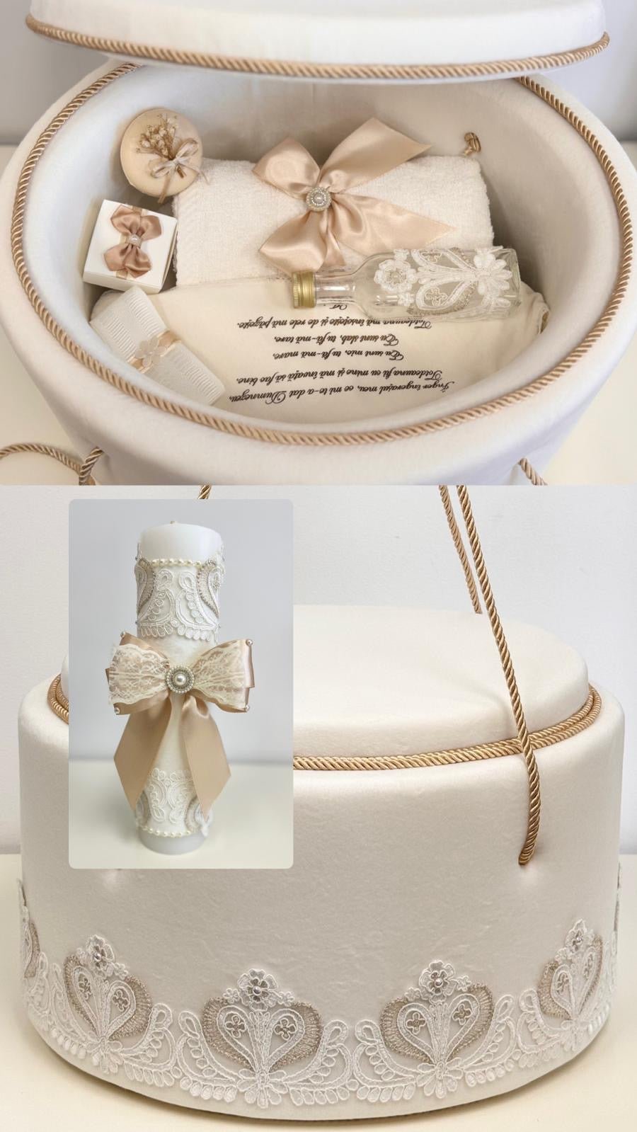 Trusou botez Eva în cufăr de catifea Ivory - Kids Magazin