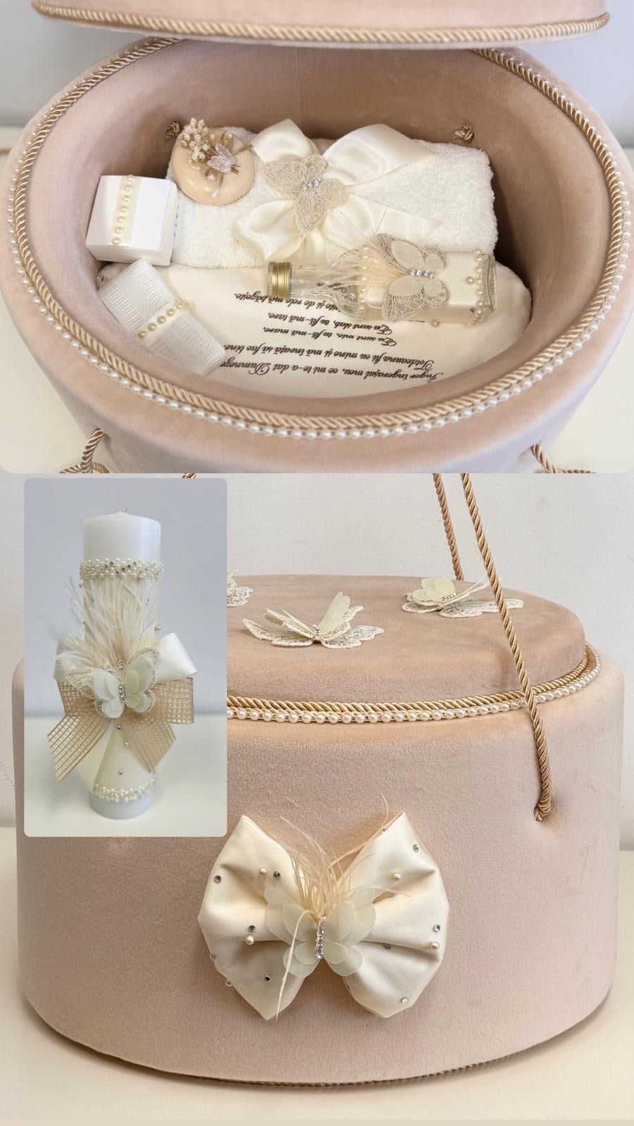 Trusou botez Florance în cufăr de catifea Roz - Kids Magazin