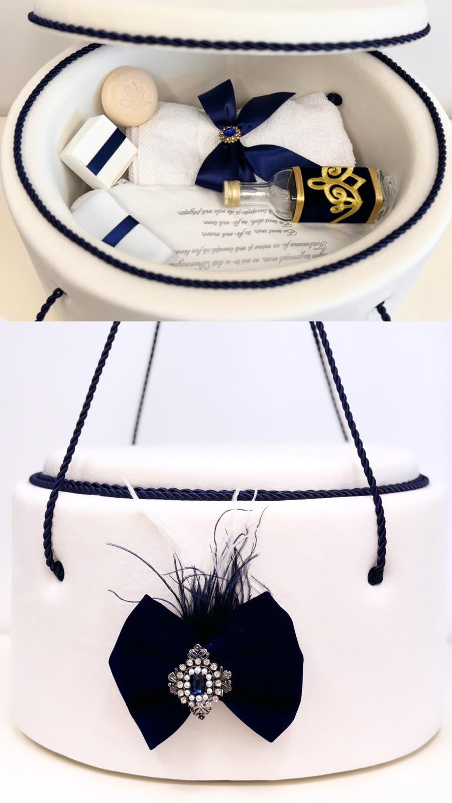 Trusou botez Prinț în cufăr de catifea Ivory - Kids Magazin