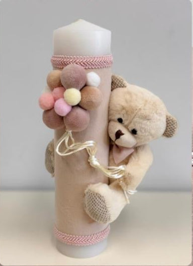 Trusou botez Ursuleț în cufăr de catifea Roz - Kids Magazin