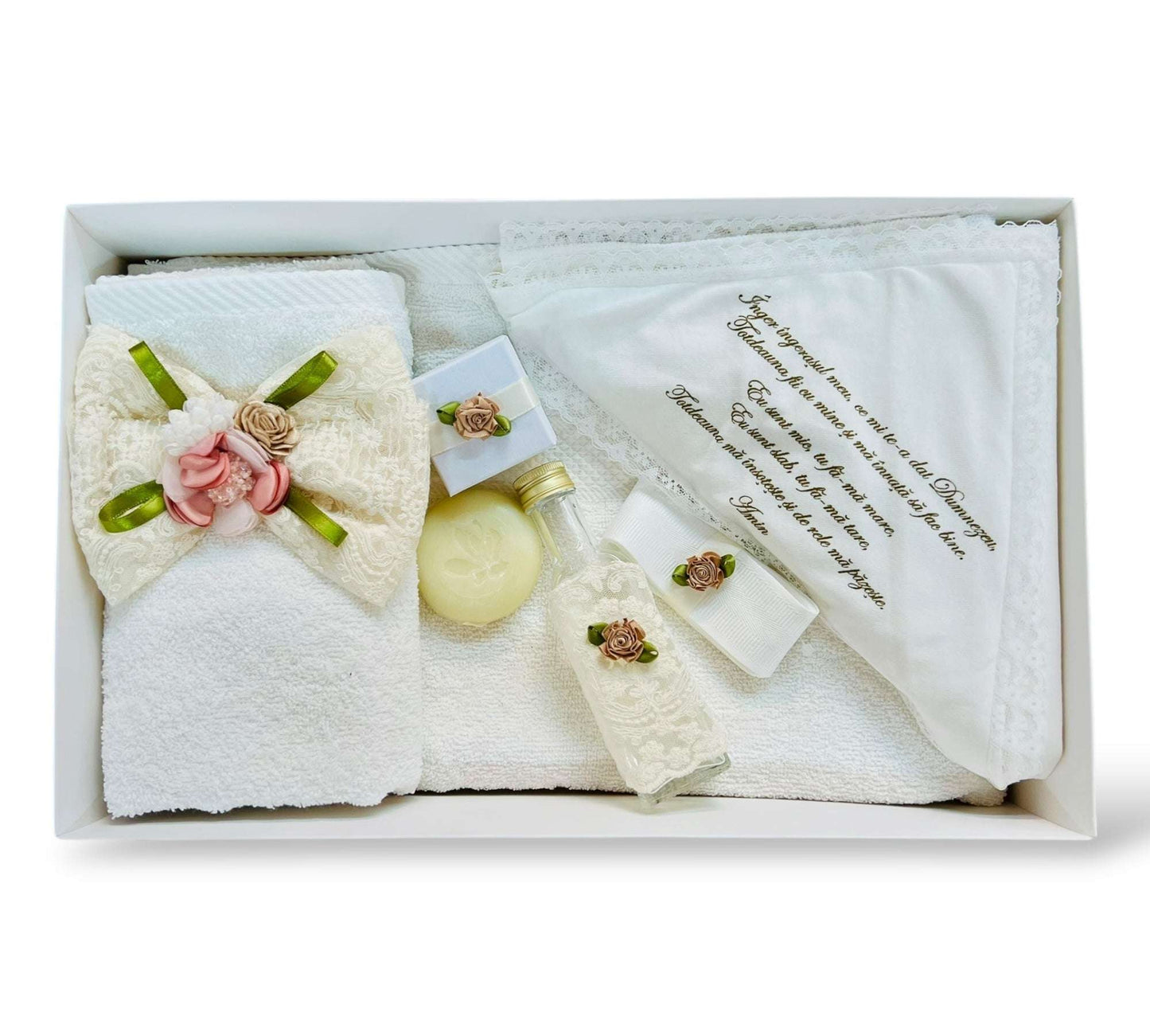 Trusou fetiță crem elegant cu fundă voluminoasă și trandafiri roz - Kids Magazin