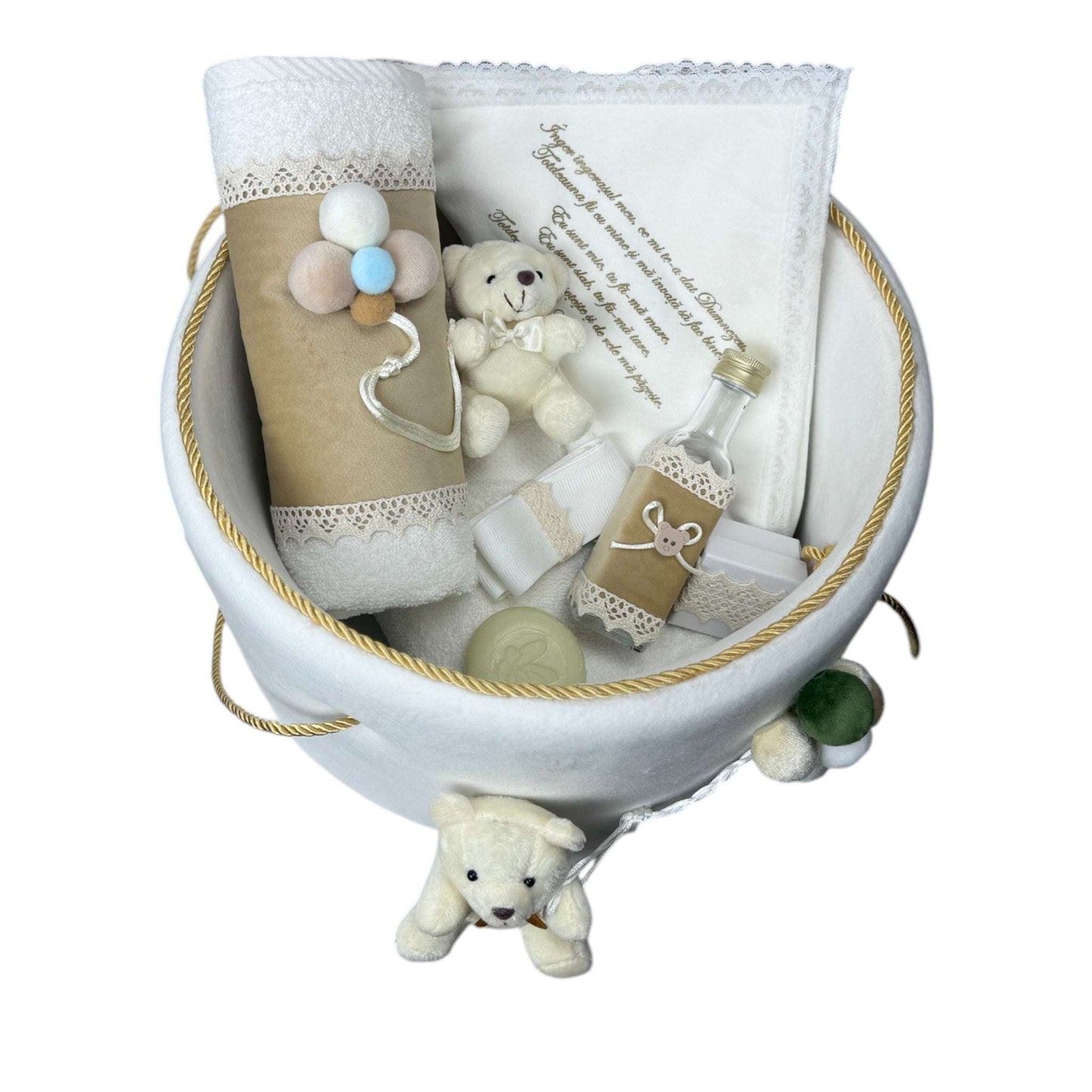 Trusou Ursuleț în cufăr de catifea Crem - Kids Magazin