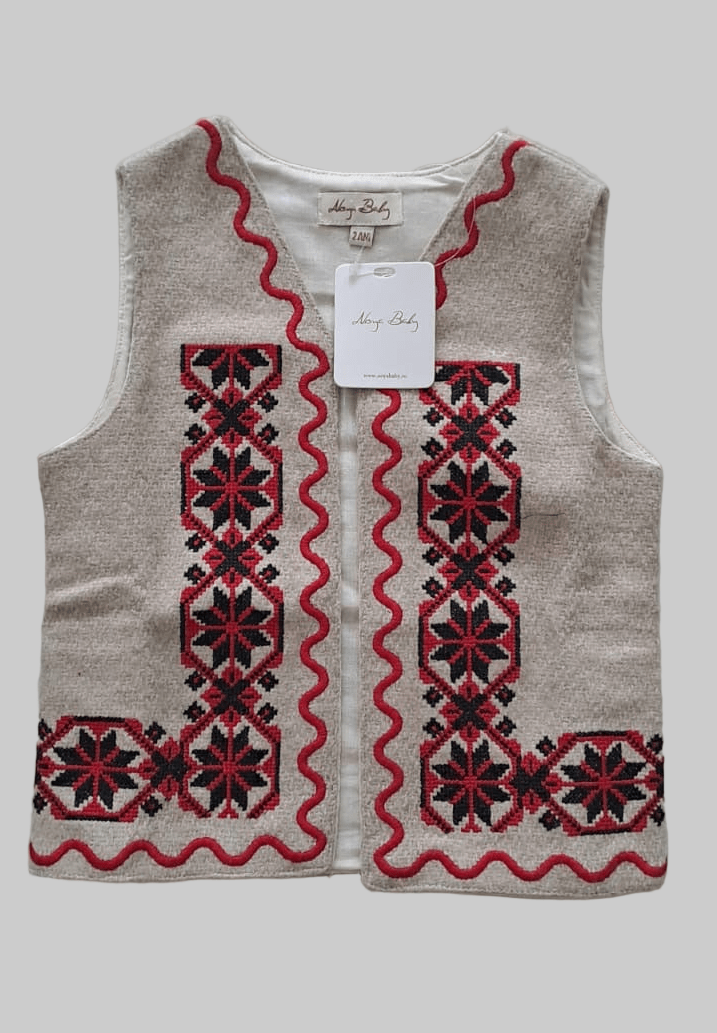 Vesta tradițională crem cu elemente roșii - Kids Magazin