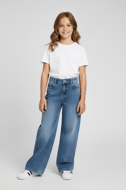 Blugi largi cu pietre aplicate - Kids Magazin
