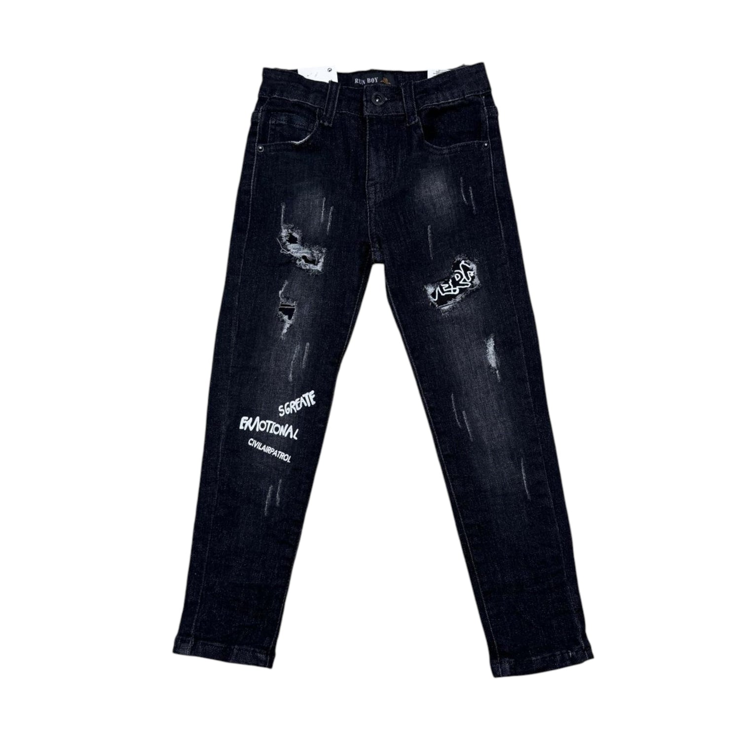 Blugi negri cu scrisuri pentru băieți - Kids Magazin