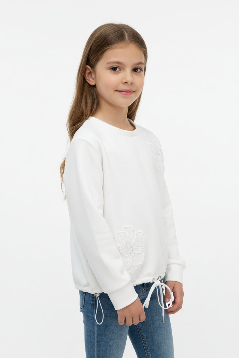 Bluza albă cu floare aplicată - Kids Magazin