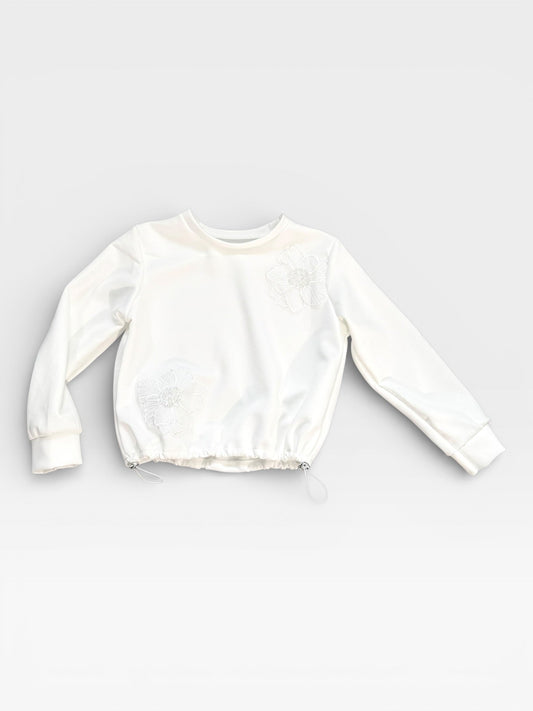 Bluza albă cu floare aplicată - Kids Magazin
