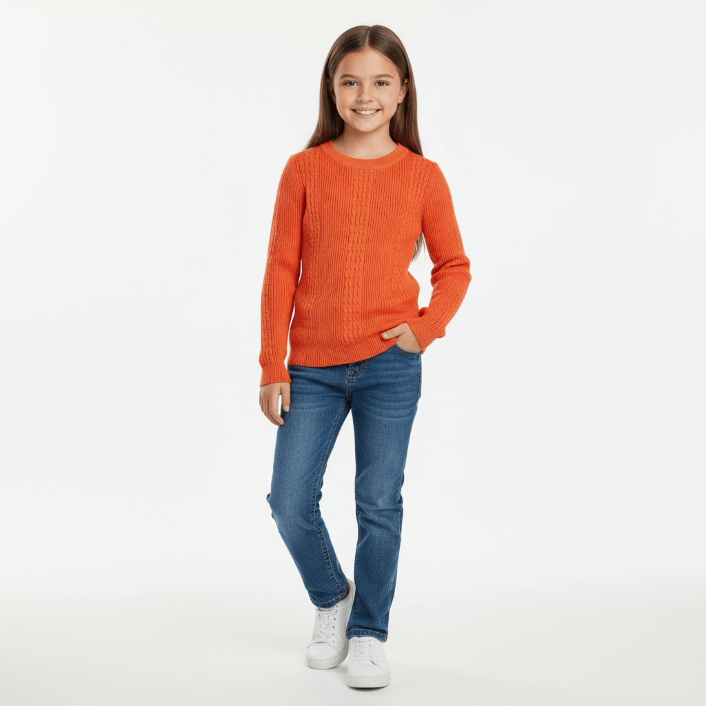 Bluza tip pulover orange cu model striat - Kids Magazin