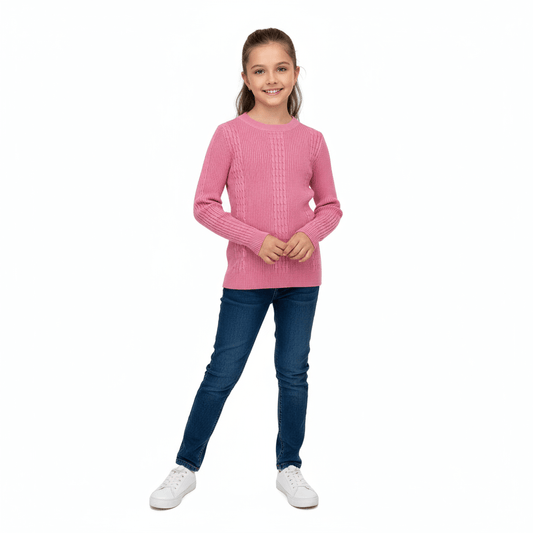 Bluza tip pulover roz cu model striat - Kids Magazin
