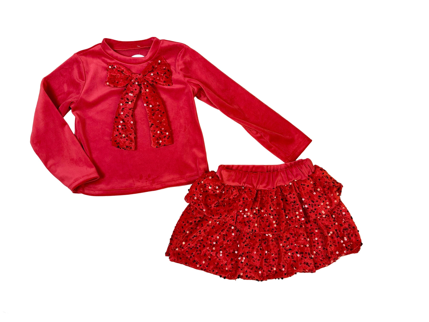 Compleu roșu cu fundiță și paiete - Kids Magazin