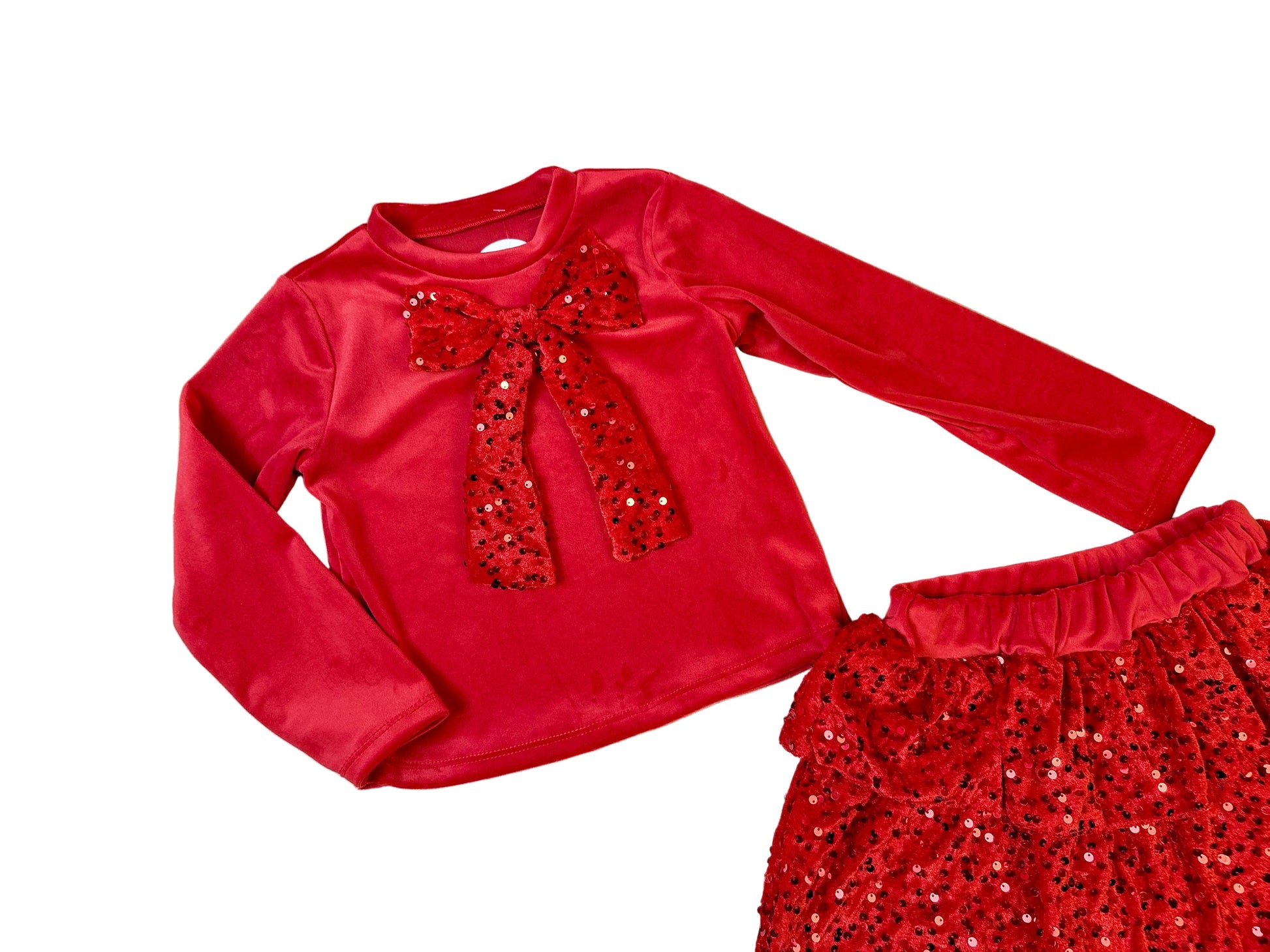 Compleu roșu cu fundiță și paiete - Kids Magazin