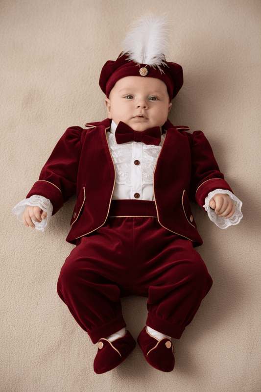 Costum de Print pentru bebeluș bordo - Kids Magazin