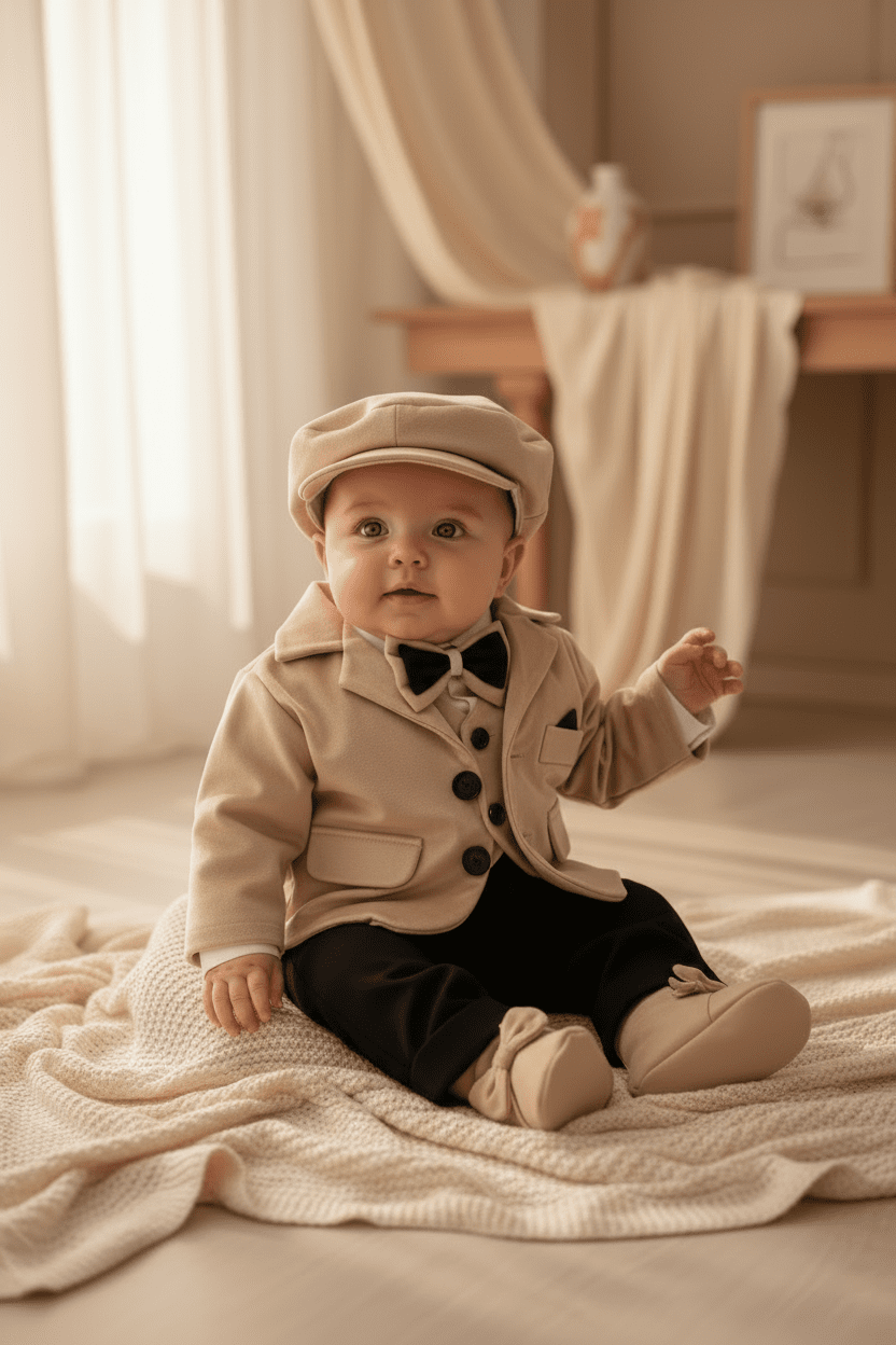 Costum elegant bebe cu sacou crem - Kids Magazin
