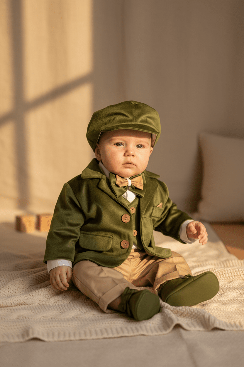 Costum elegant bebe cu sacou verde - Kids Magazin