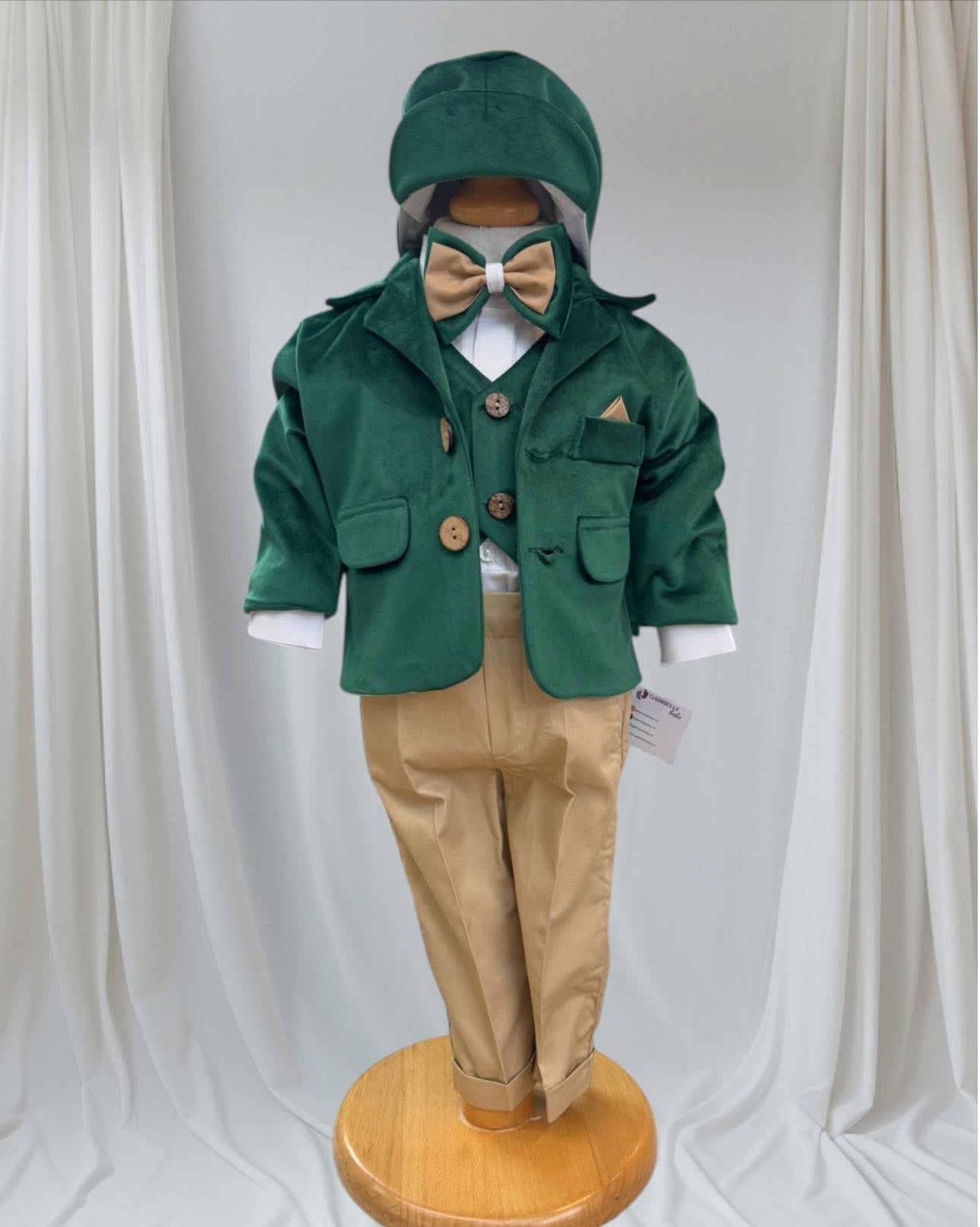 Costum elegant bebe cu sacou verde pădure - Kids Magazin