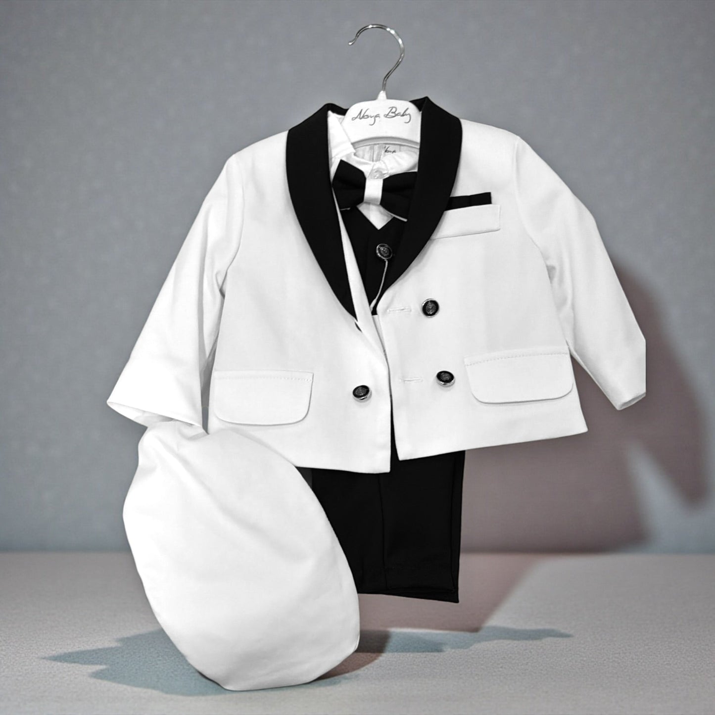Costum elegant bebe negru cu sacoul alb - Kids Magazin