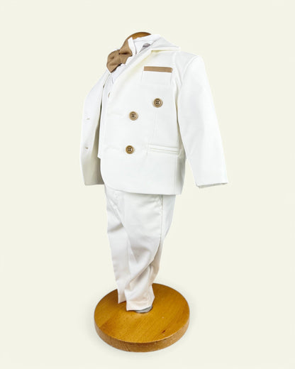 Costum elegant bebeluș Alb cu destalii Crem - Kids Magazin