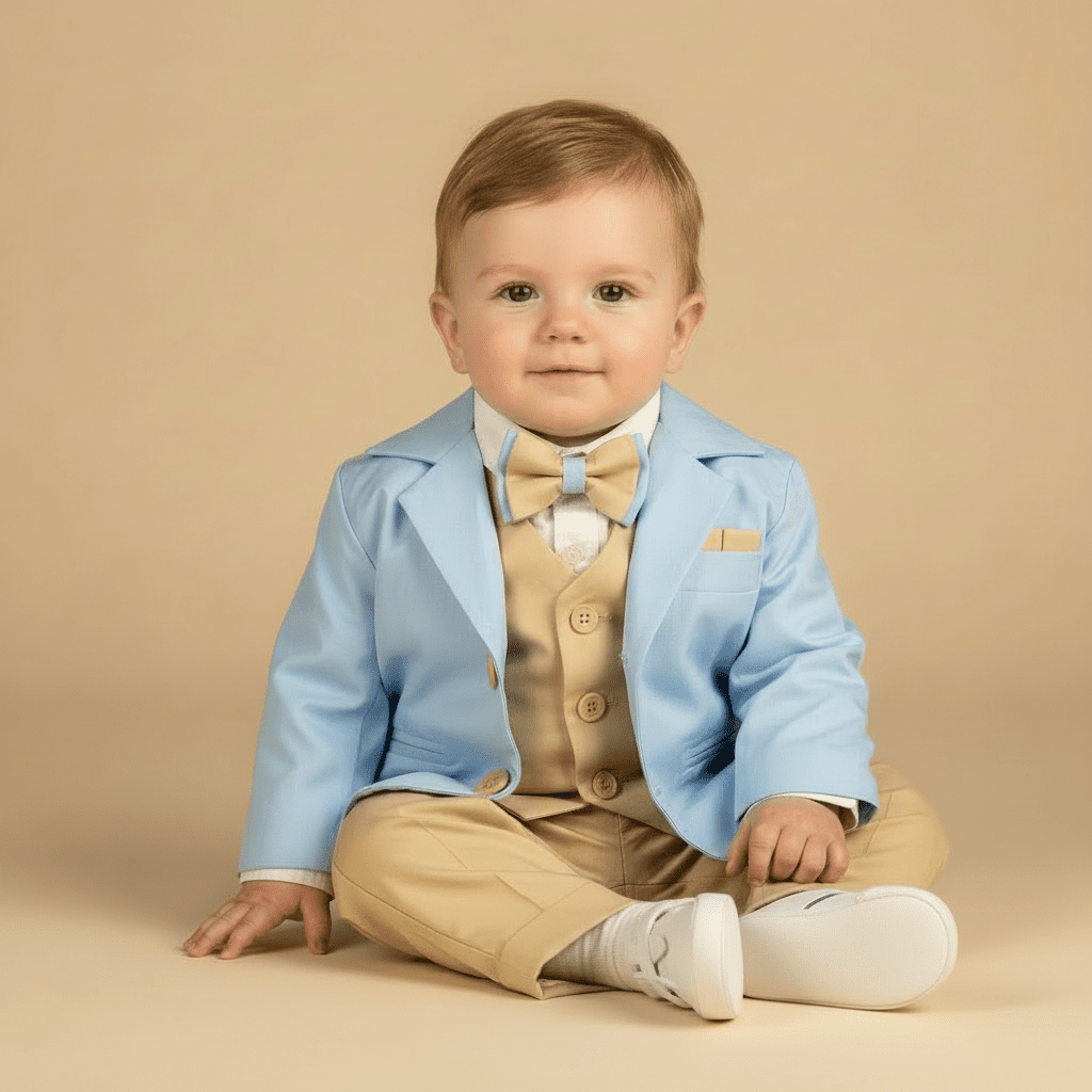 Costum elegant bebeluș Bleo cu pantaloni Crem - Kids Magazin
