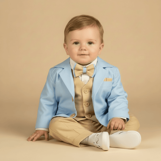 Costum elegant bebeluș Bleo cu pantaloni Crem - Kids Magazin